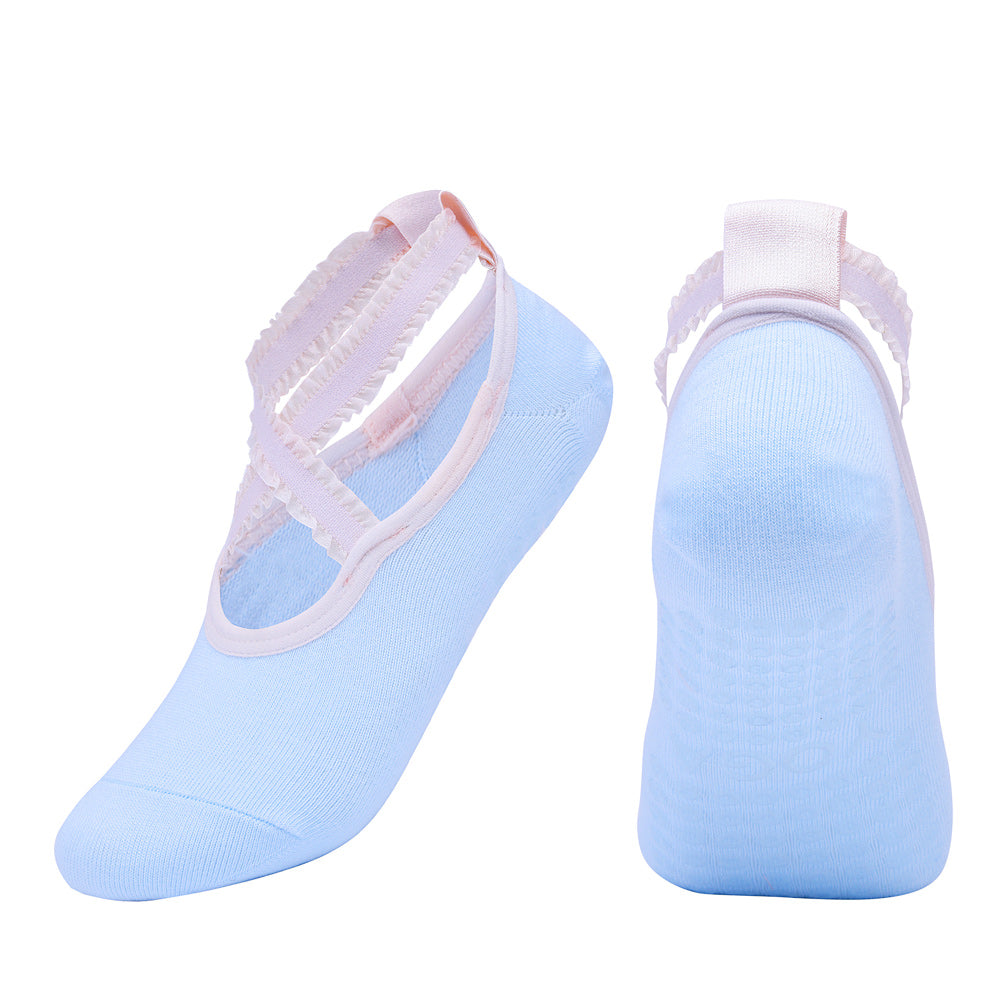 【Yoga Socks】R1浅蓝-女士花边圆头瑜伽普拉提运动袜