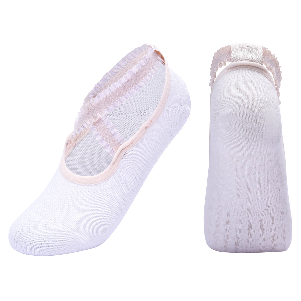 【Yoga Socks】R1白色-女士花边圆头瑜伽普拉提运动袜
