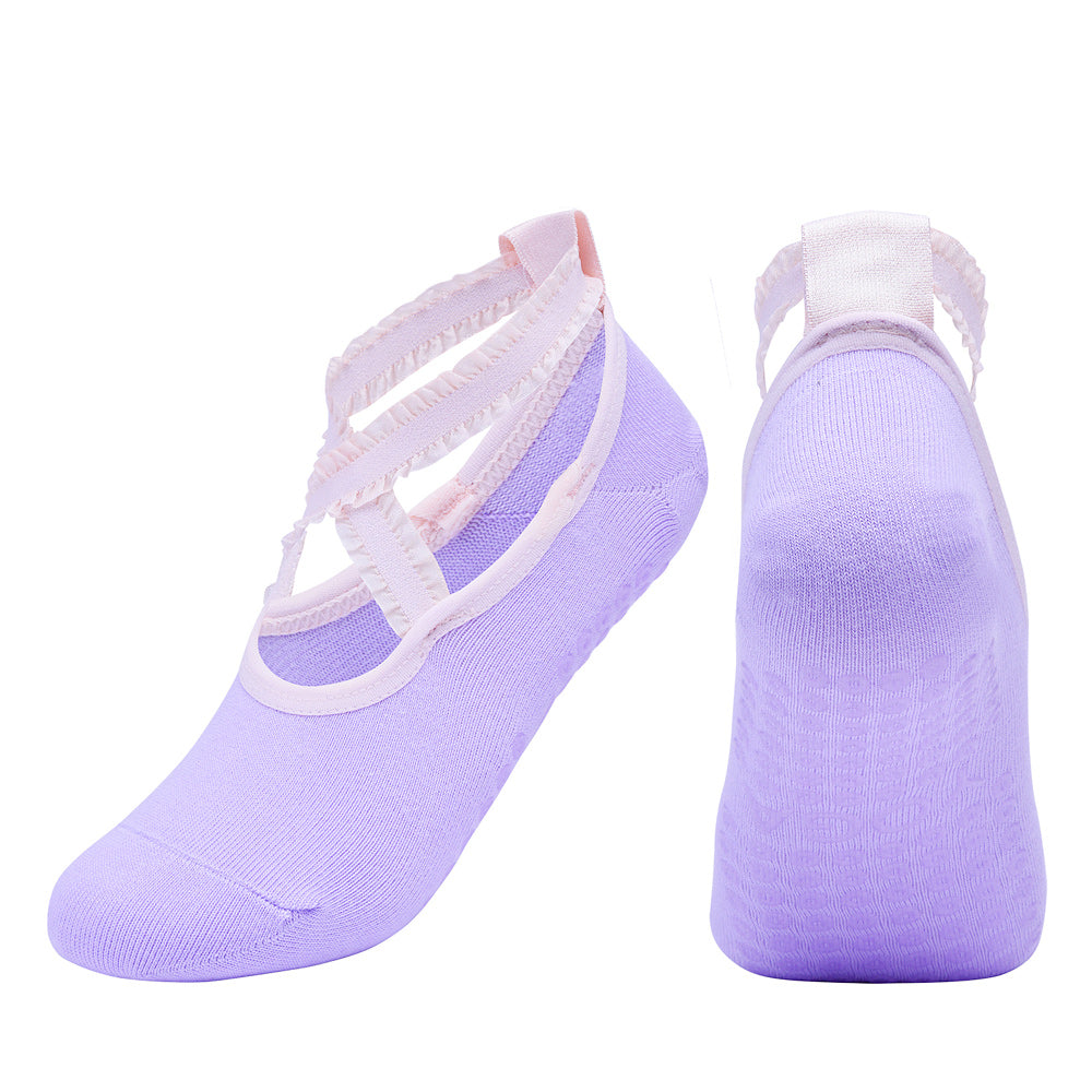 【Yoga Socks】R1浅紫-女士花边圆头瑜伽普拉提运动袜