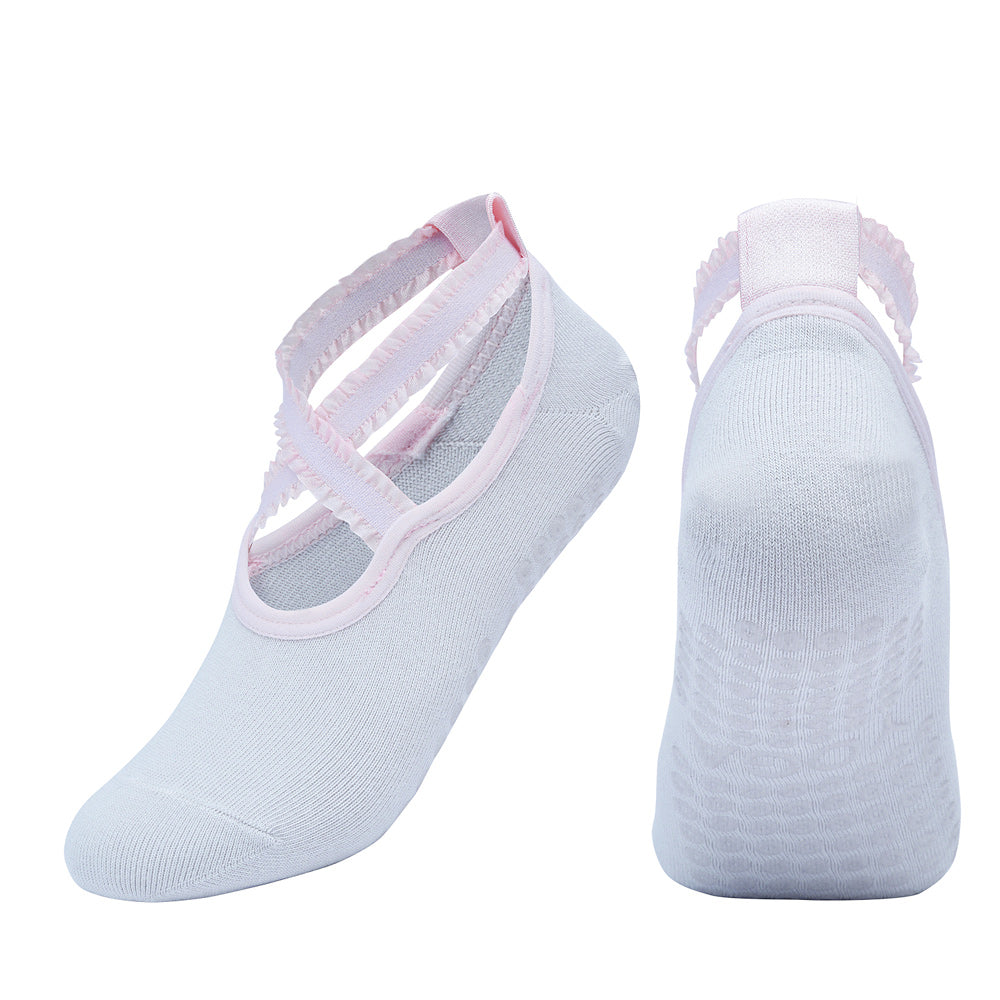 【Yoga Socks】R1浅灰-女士花边圆头瑜伽普拉提运动袜