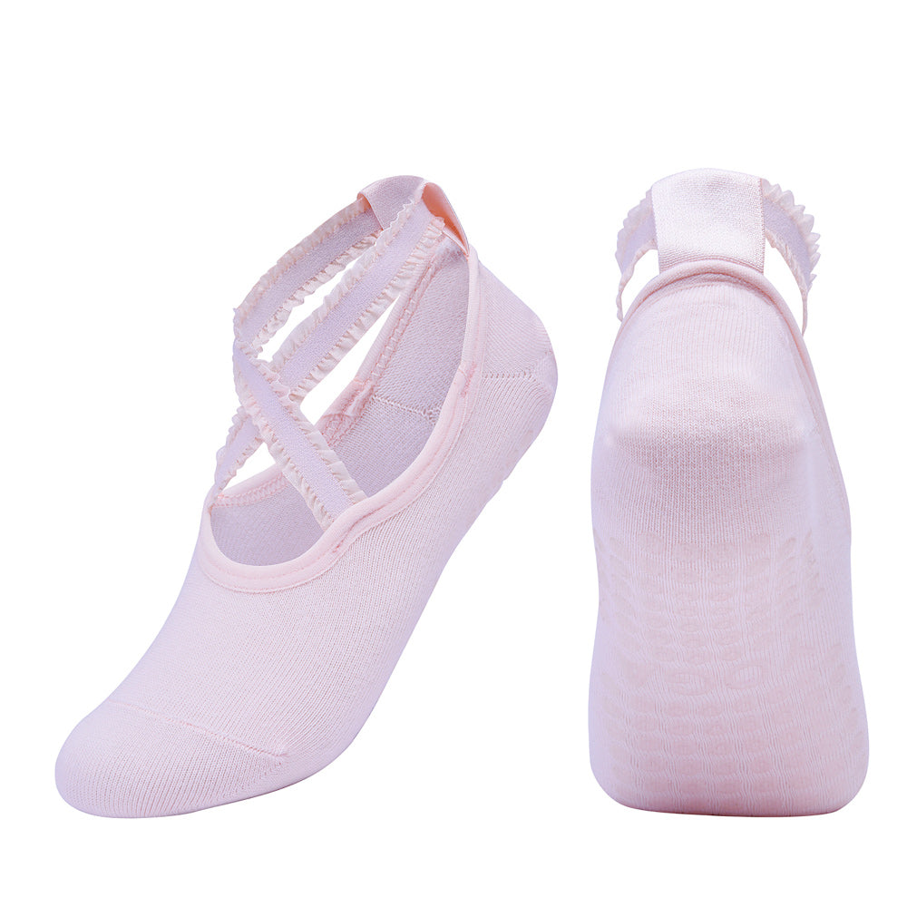 【Yoga Socks】R1浅米-女士花边圆头瑜伽普拉提运动袜