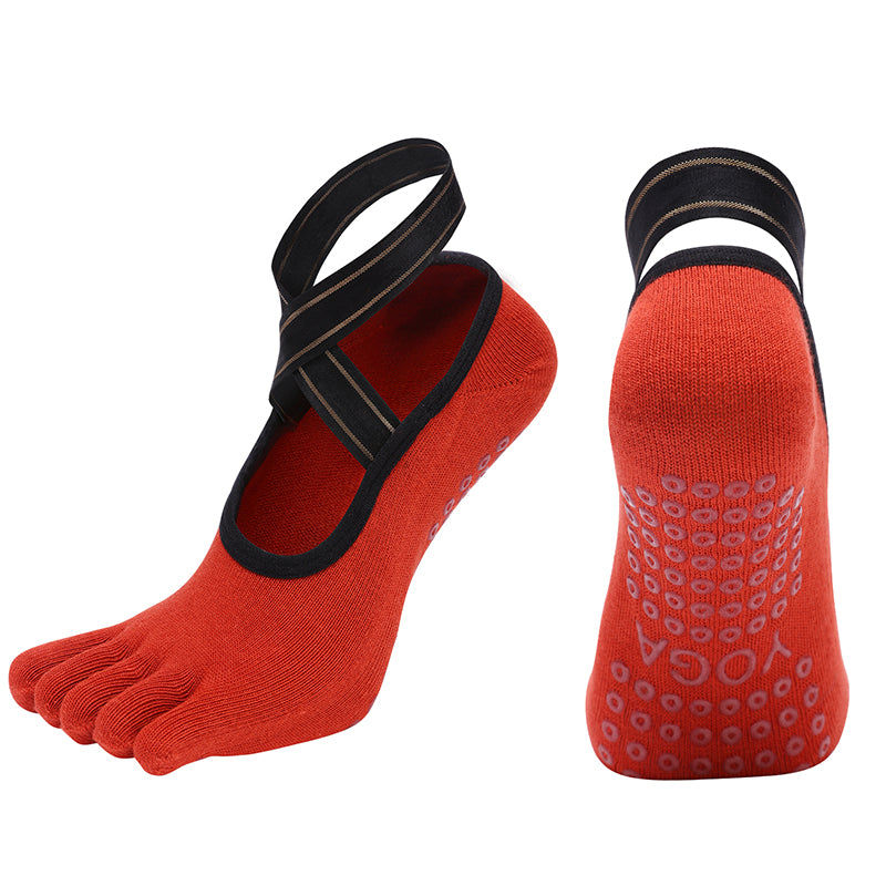 【Yoga Socks】W4中国红-女士五指瑜伽普拉提运动袜
