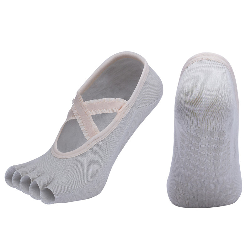 【Yoga Socks】T1浅灰-女士花边半趾瑜伽普拉提运动袜