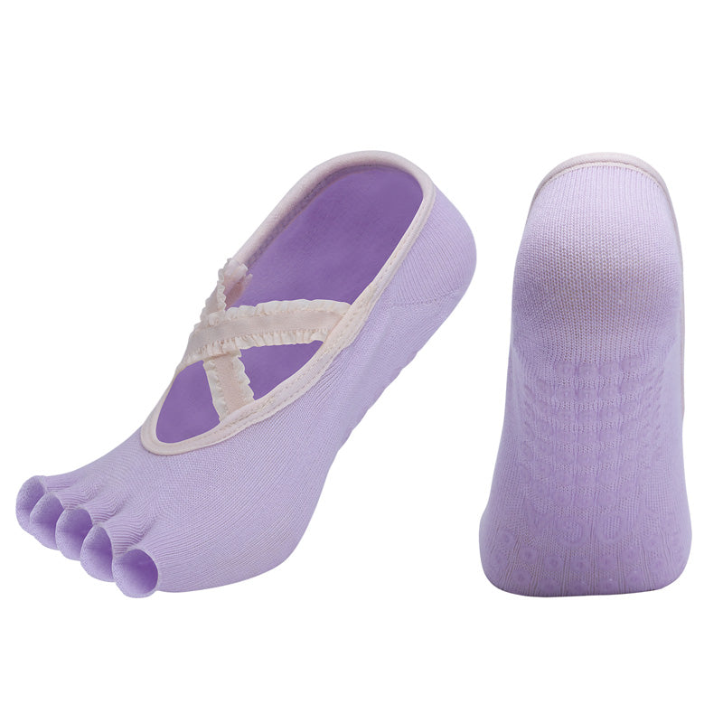 【Yoga Socks】T1浅紫-女士花边半趾瑜伽普拉提运动袜