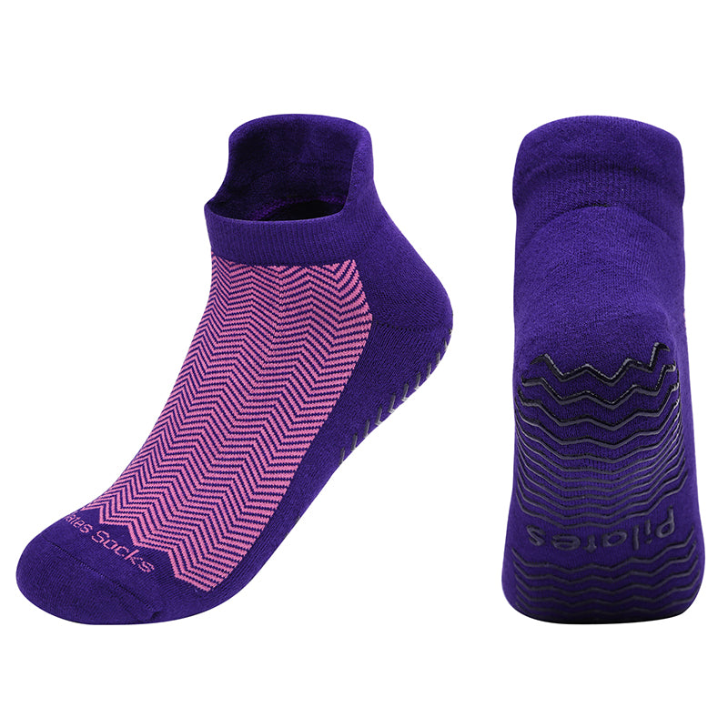 【Yoga Socks】D4紫粉-女士提花香薰毛圈圆头瑜伽普拉提运动袜