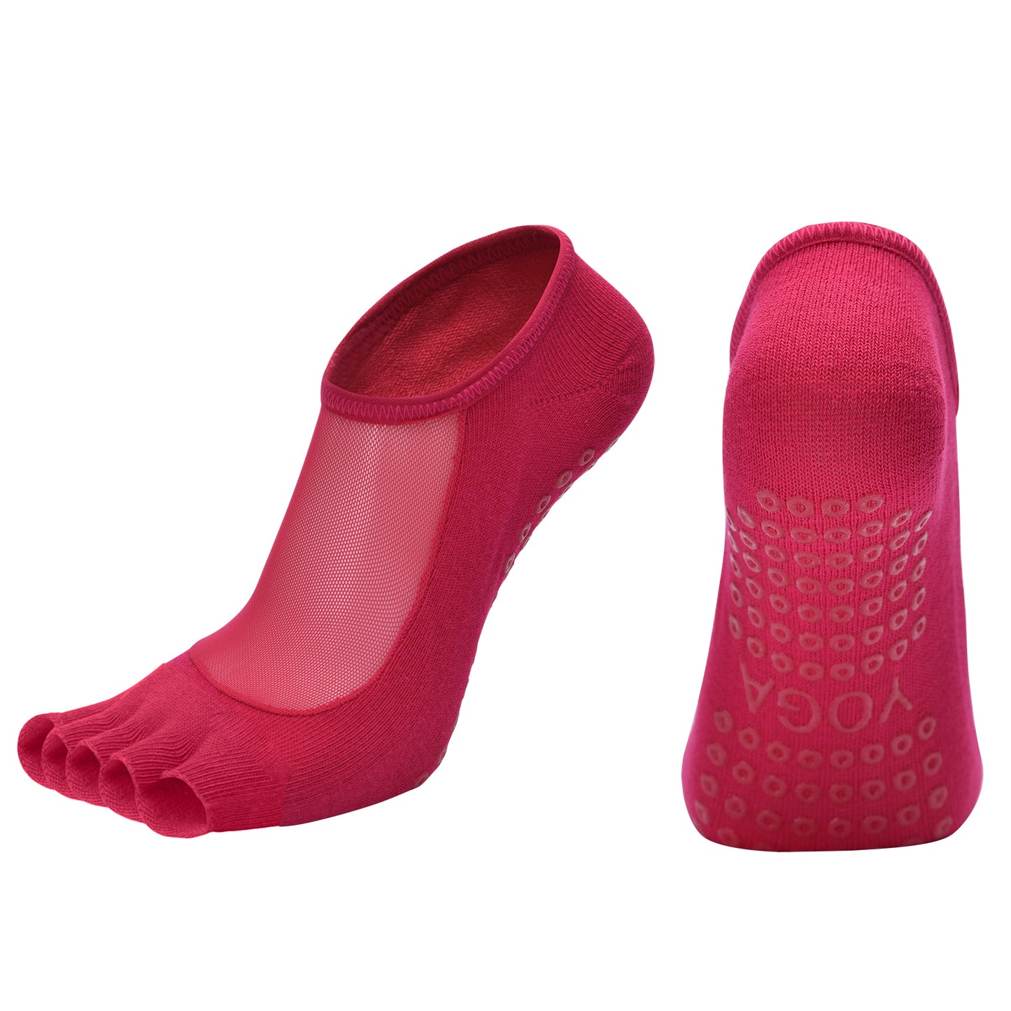 【Yoga Socks】T5玫红-女士网纱半趾瑜伽普拉提运动袜
