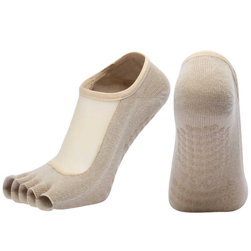 【Yoga Socks】T5米色-女士网纱半趾瑜伽普拉提运动袜