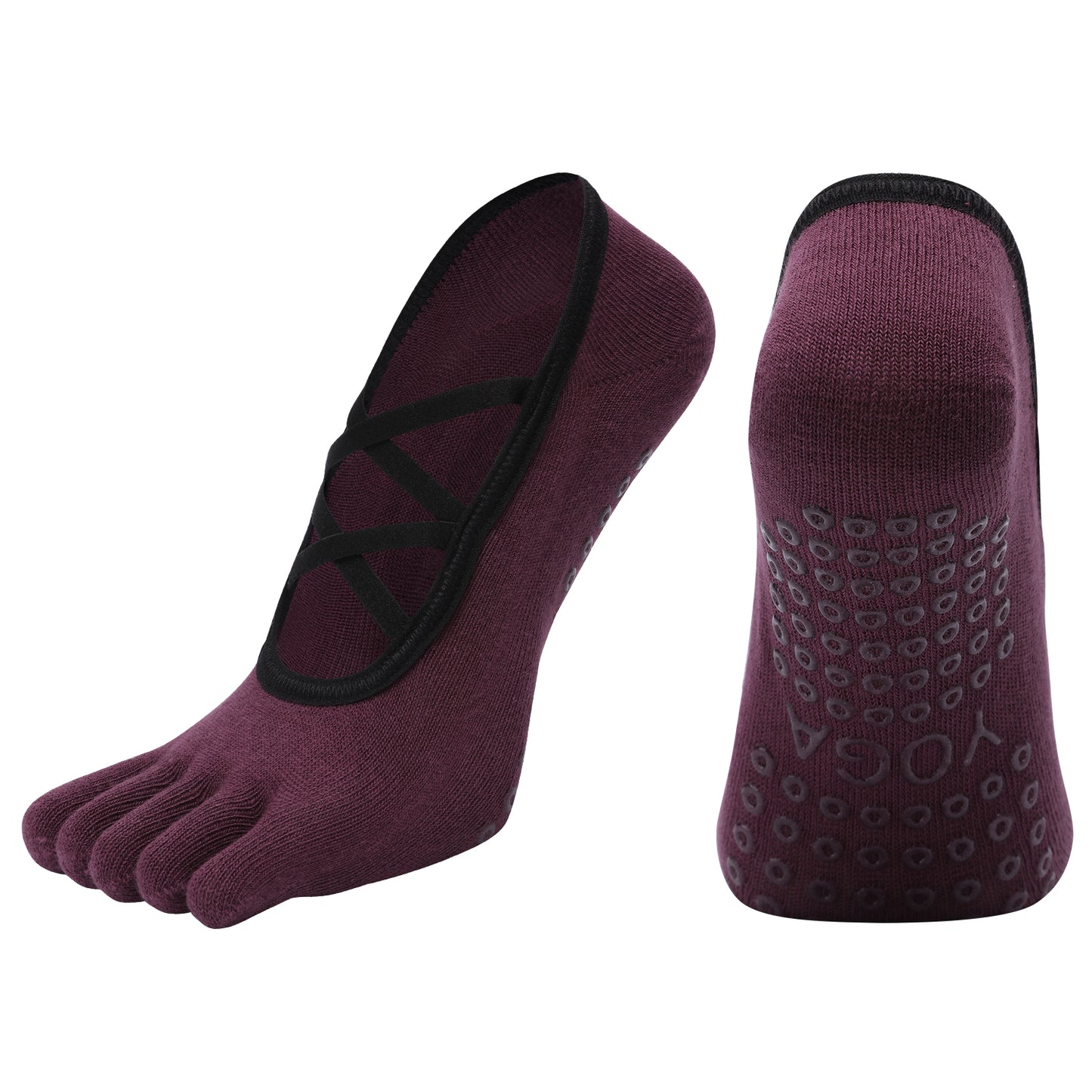 【Yoga Socks】W3紫红-女士五指瑜伽普拉提运动袜