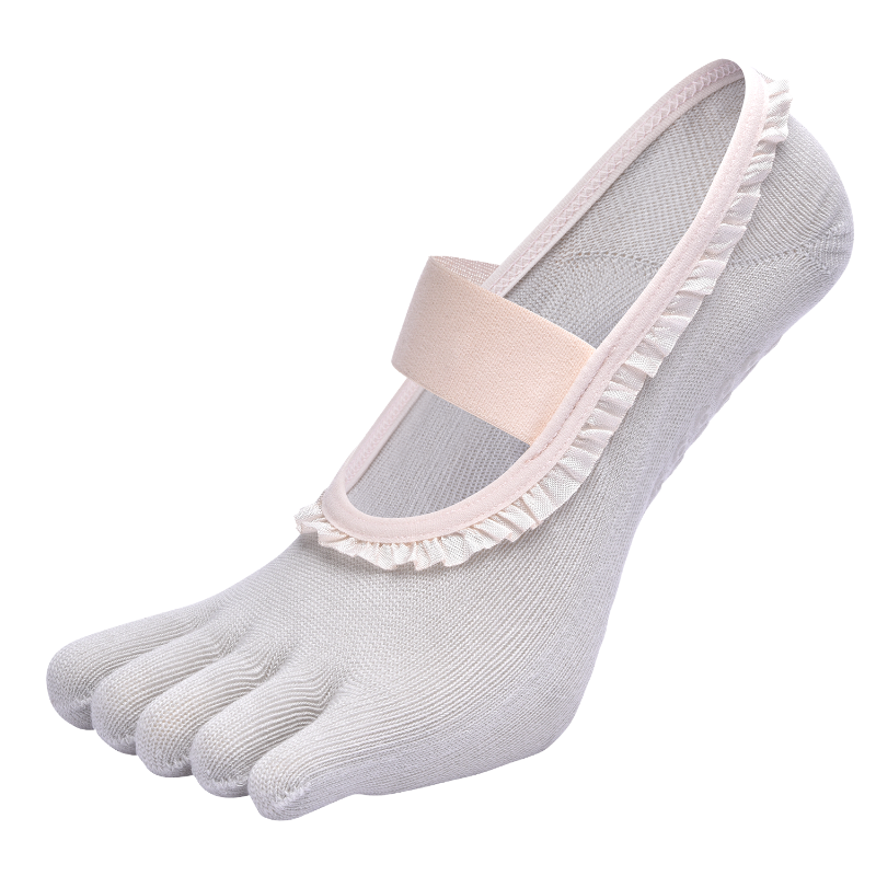 【Yoga Socks】W7浅灰-女士花边五指瑜伽普拉提运动袜