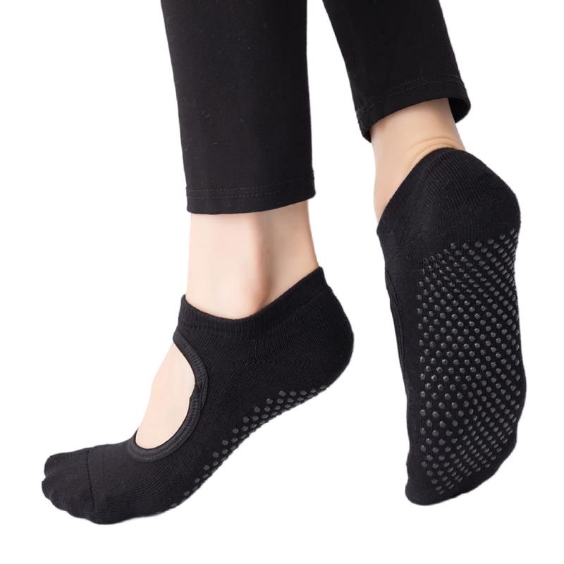 【Yoga Socks】A1黑色-女士毛圈圆头瑜伽普拉提运动袜