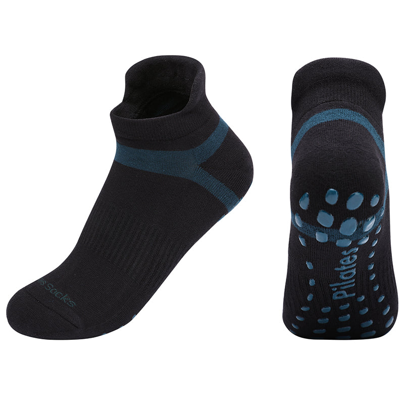 【Yoga Socks】D5黑绿-男女通用提花毛圈圆头瑜伽普拉提运动袜