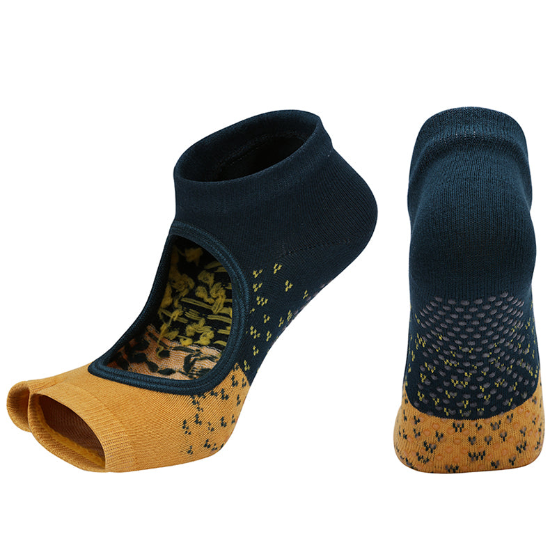 【Yoga Socks】J2绿黄-女士提花二指瑜伽普拉提运动袜