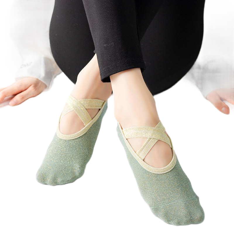 【Yoga Socks】H4孔雀绿-女士金丝圆头瑜伽普拉提运动袜