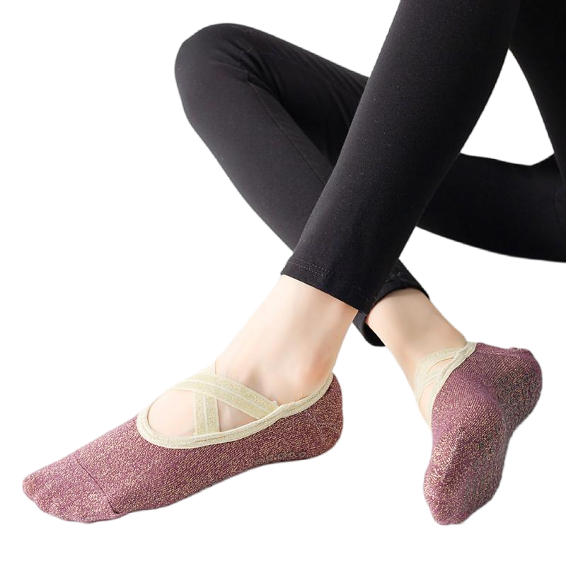 【Yoga Socks】H4紫红-女士金丝圆头瑜伽普拉提运动袜