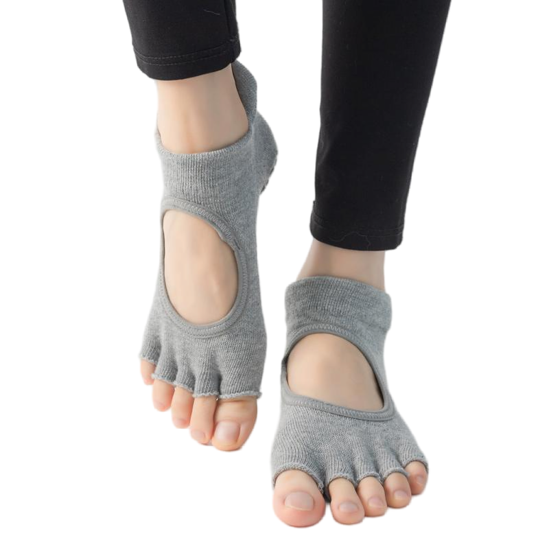 【Yoga Socks】C1浅麻灰-女士刺绣半趾瑜伽普拉提运动袜