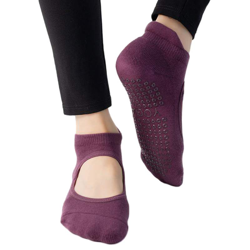 【Yoga Socks】A4紫红-女士毛圈圆头瑜伽普拉提运动袜