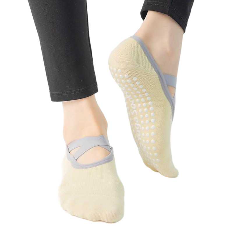 【Yoga Socks】H6浅黄-女士圆头瑜伽普拉提运动袜