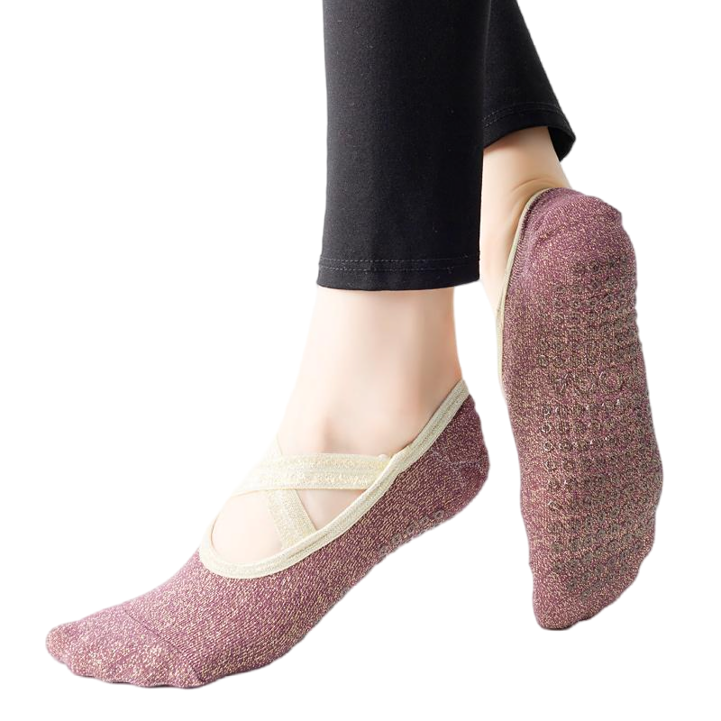 【Yoga Socks】H4紫红-女士金丝圆头瑜伽普拉提运动袜