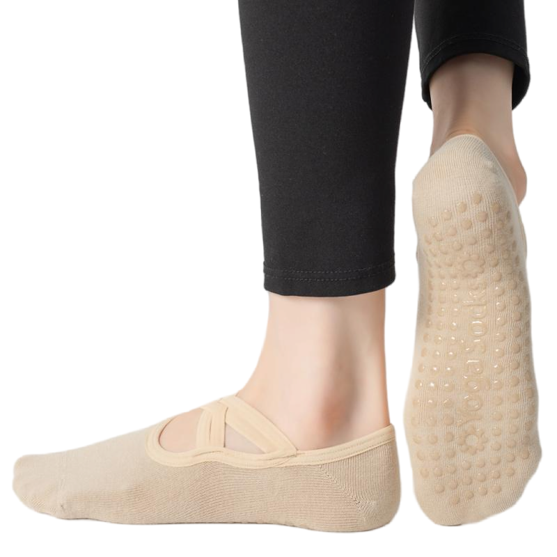 【Yoga Socks】H7米色-女士圆头瑜伽普拉提运动袜