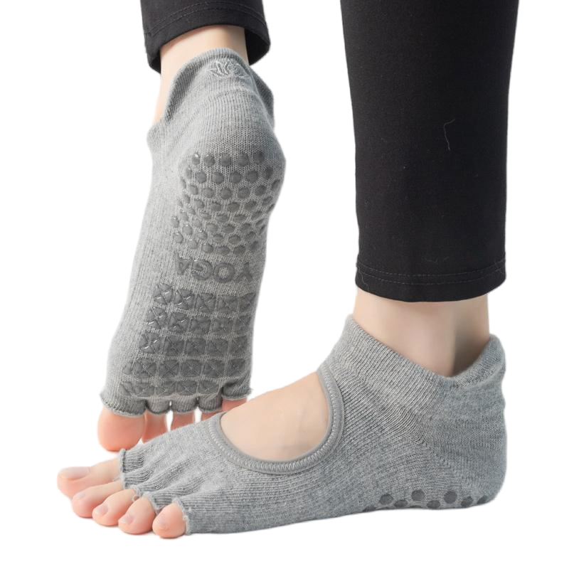 【Yoga Socks】C1浅麻灰-女士刺绣半趾瑜伽普拉提运动袜