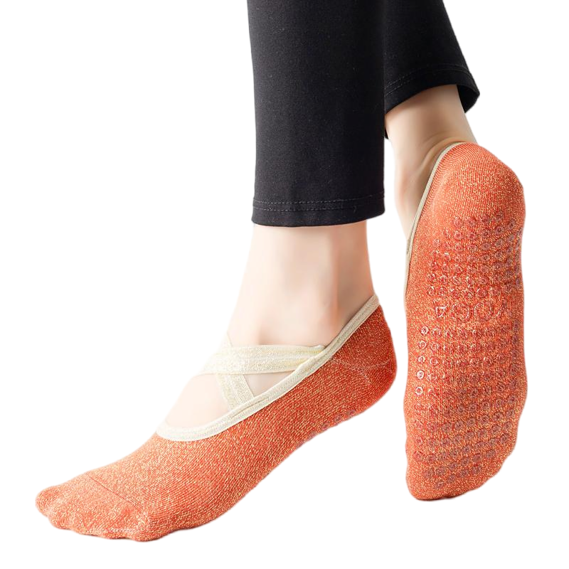 【Yoga Socks】H4中国红-女士金丝圆头瑜伽普拉提运动袜