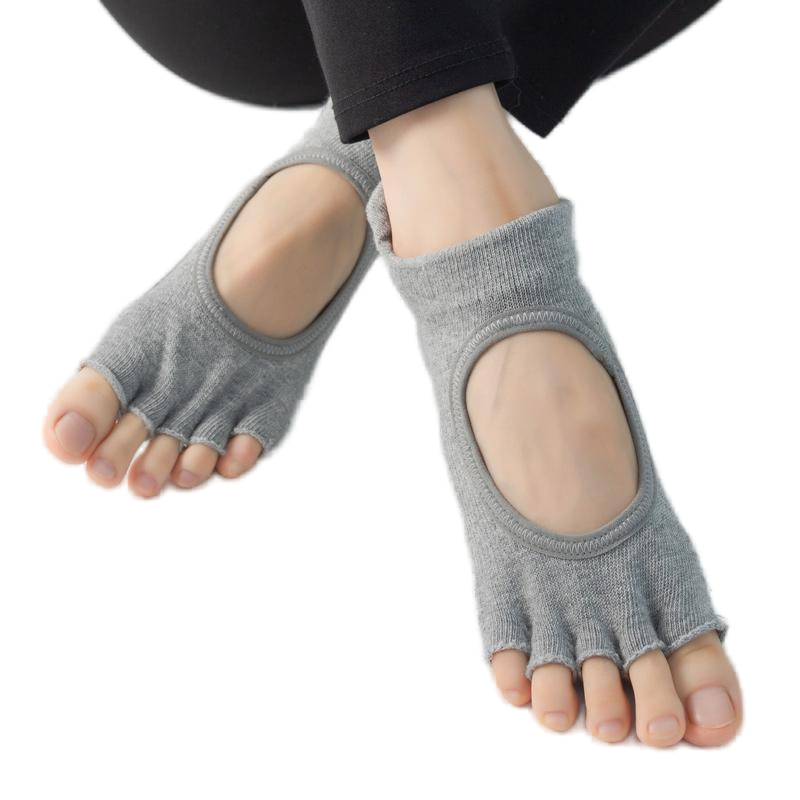 【Yoga Socks】C1浅麻灰-女士刺绣半趾瑜伽普拉提运动袜