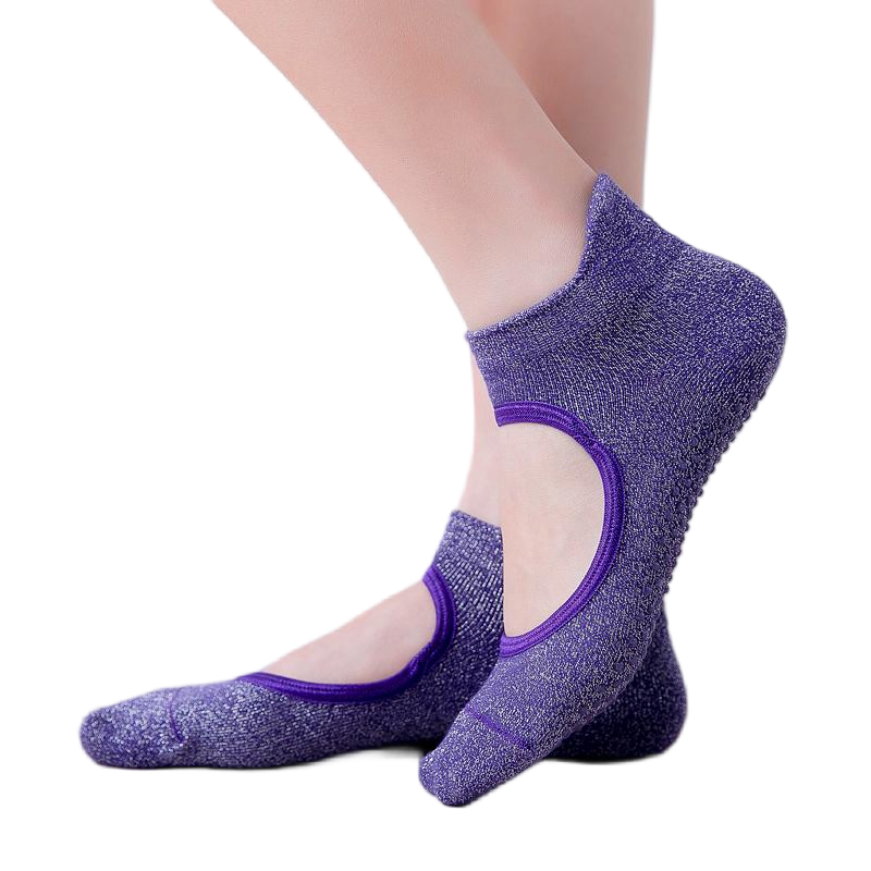 【Yoga Socks】B1紫罗兰-女士银丝圆头瑜伽普拉提运动袜
