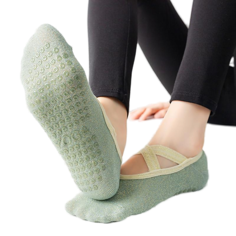 【Yoga Socks】H4孔雀绿-女士金丝圆头瑜伽普拉提运动袜