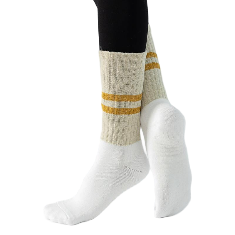 【Yoga Socks】D10白色-女士金丝毛圈圆头瑜伽普拉提运动袜