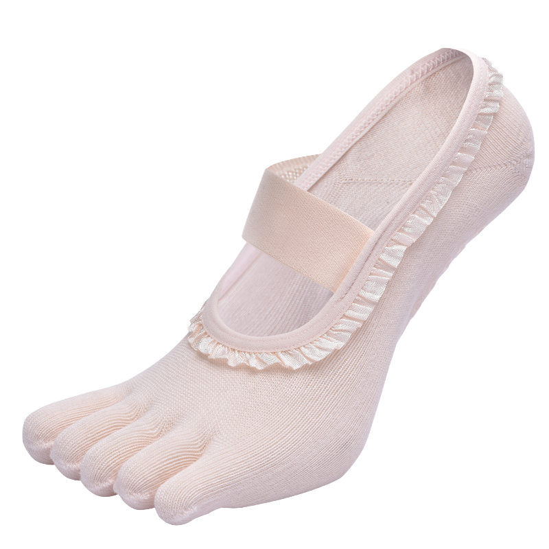 【Yoga Socks】W7浅米-女士花边五指瑜伽普拉提运动袜