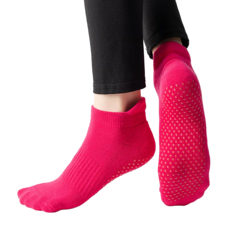【Yoga Socks】D1玫红-女士毛圈圆头瑜伽普拉提运动袜