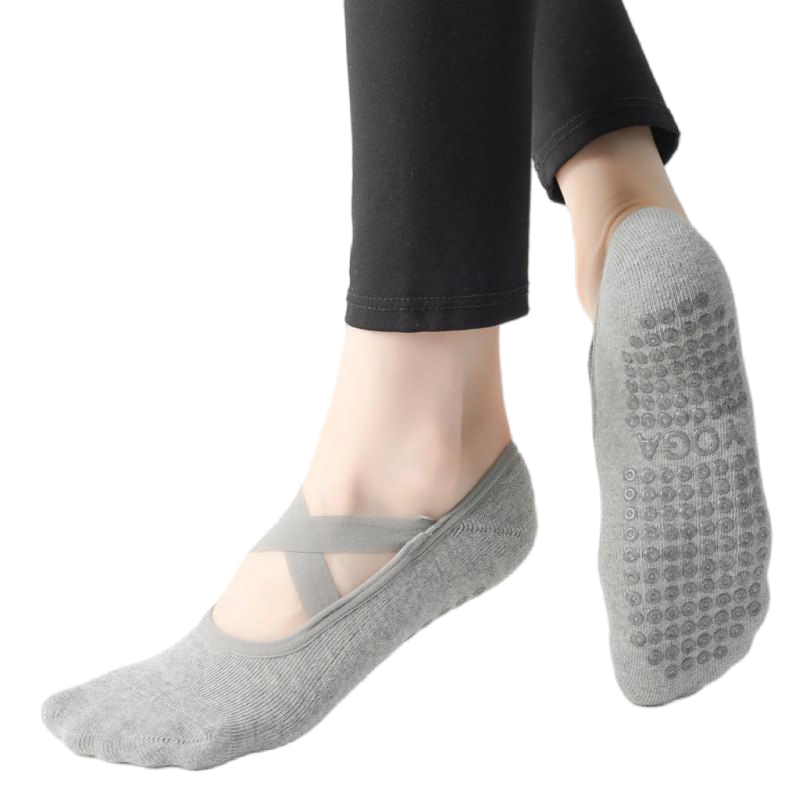 【Yoga Socks】Q2浅麻灰-女士毛圈圆头瑜伽普拉提运动袜