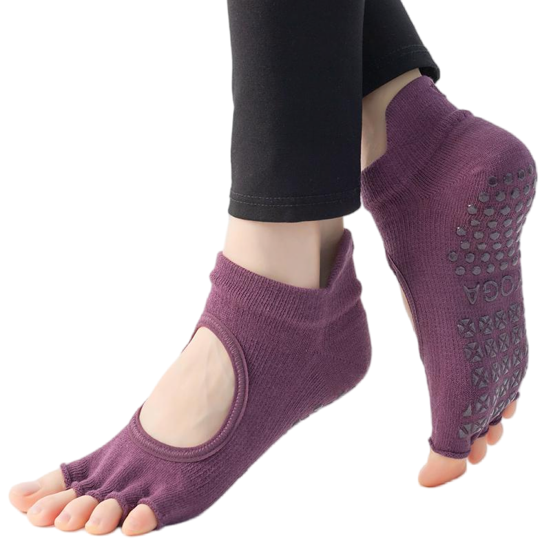 【Yoga Socks】C1紫红-女士刺绣半趾瑜伽普拉提运动袜