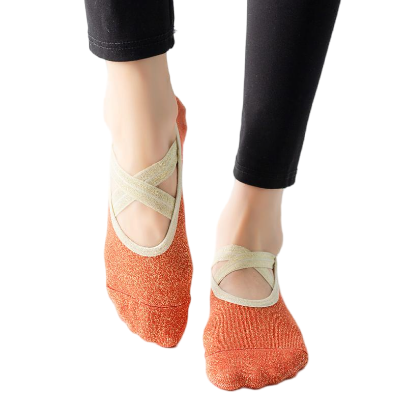 【Yoga Socks】H4中国红-女士金丝圆头瑜伽普拉提运动袜