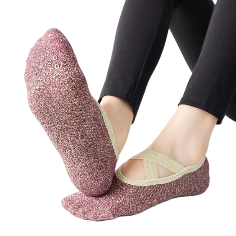 【Yoga Socks】H4紫红-女士金丝圆头瑜伽普拉提运动袜