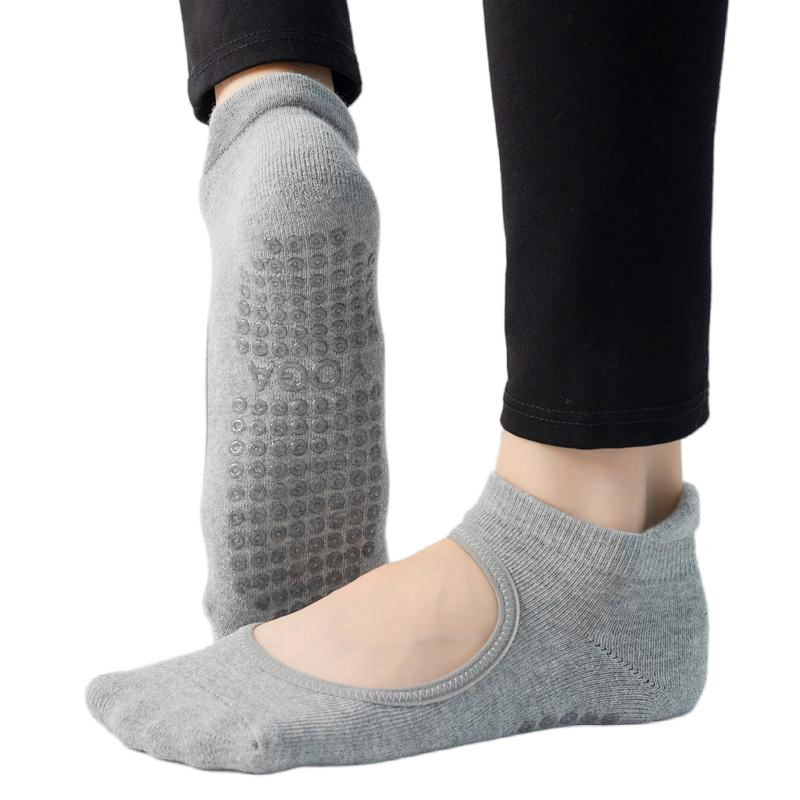 【Yoga Socks】A4浅麻灰-女士毛圈圆头瑜伽普拉提运动袜