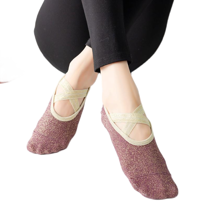 【Yoga Socks】H4紫红-女士金丝圆头瑜伽普拉提运动袜