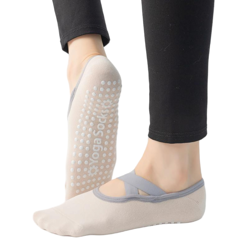 【Yoga Socks】H6浅米-女士圆头瑜伽普拉提运动袜