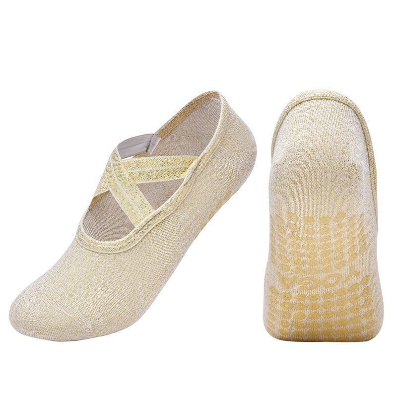 【Yoga Socks】H4白色-女士金丝圆头瑜伽普拉提运动袜