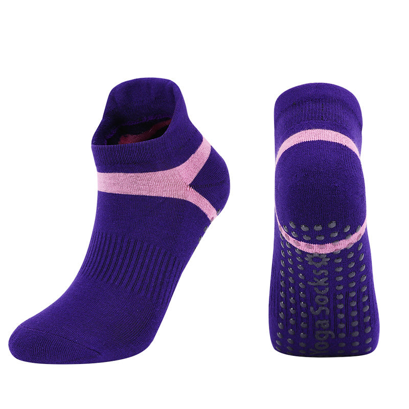 【Yoga Socks】D7紫粉-女士毛圈圆头瑜伽普拉提运动袜
