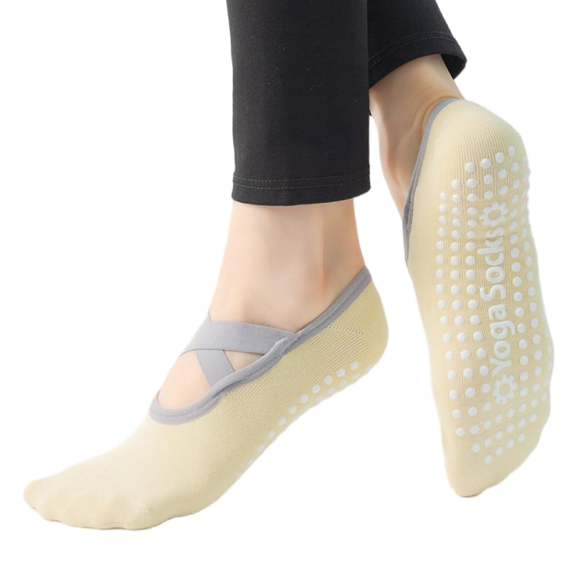 【Yoga Socks】H6浅黄-女士圆头瑜伽普拉提运动袜