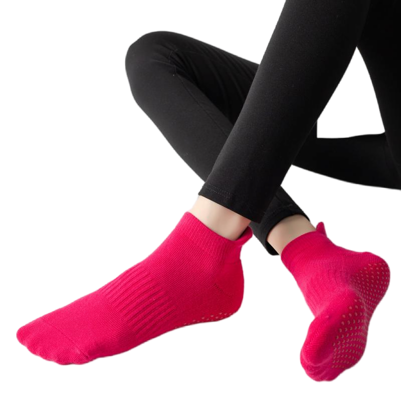【Yoga Socks】D1玫红-女士毛圈圆头瑜伽普拉提运动袜