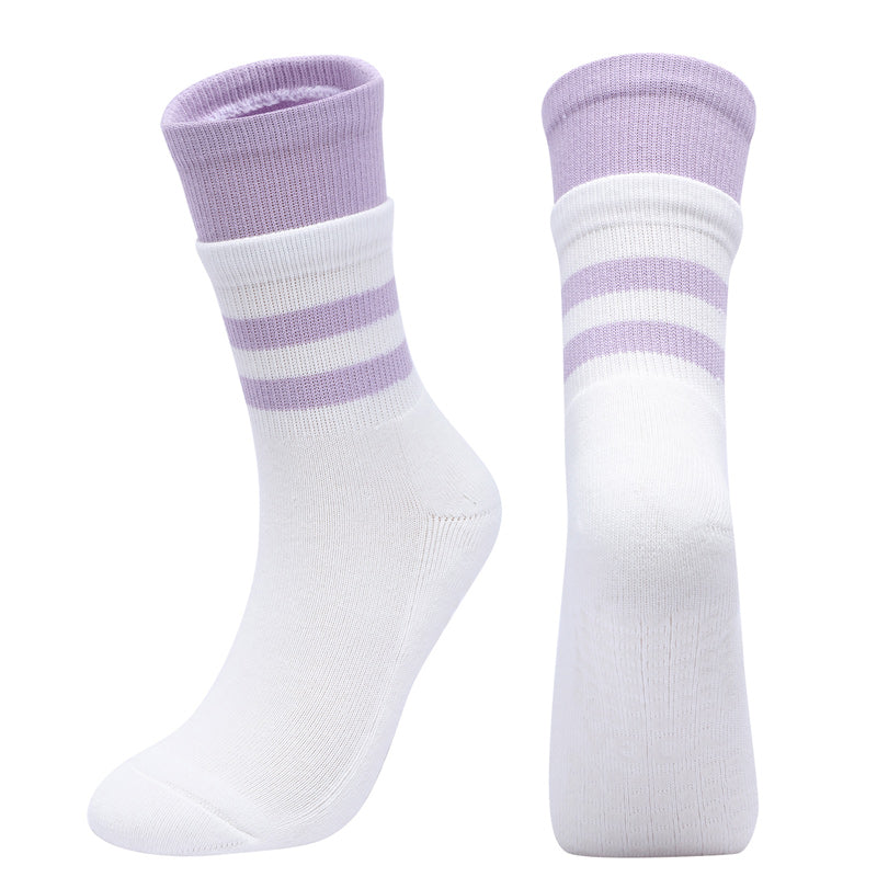 【Yoga Socks】D8白紫-女士长筒毛圈圆头瑜伽普拉提运动袜