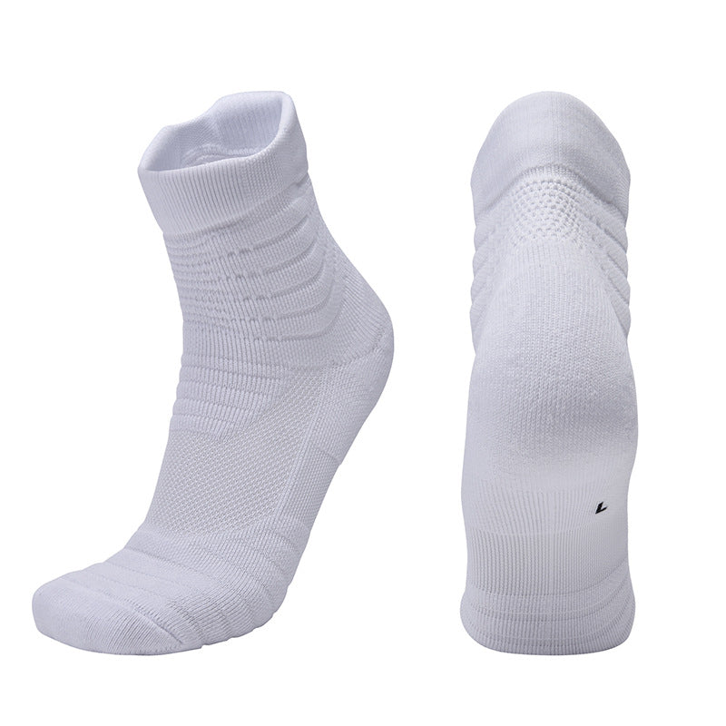 【Basketball Socks】E1白色-男女通用毛圈中筒篮球运动袜