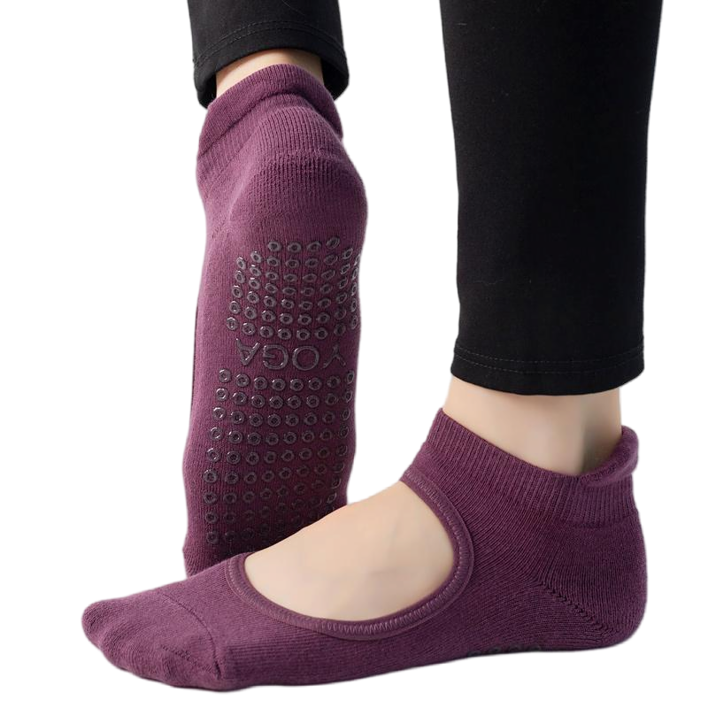 【Yoga Socks】A4紫红-女士毛圈圆头瑜伽普拉提运动袜