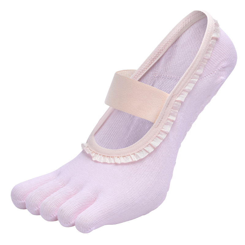 【Yoga Socks】W7浅粉-女士花边五指瑜伽普拉提运动袜