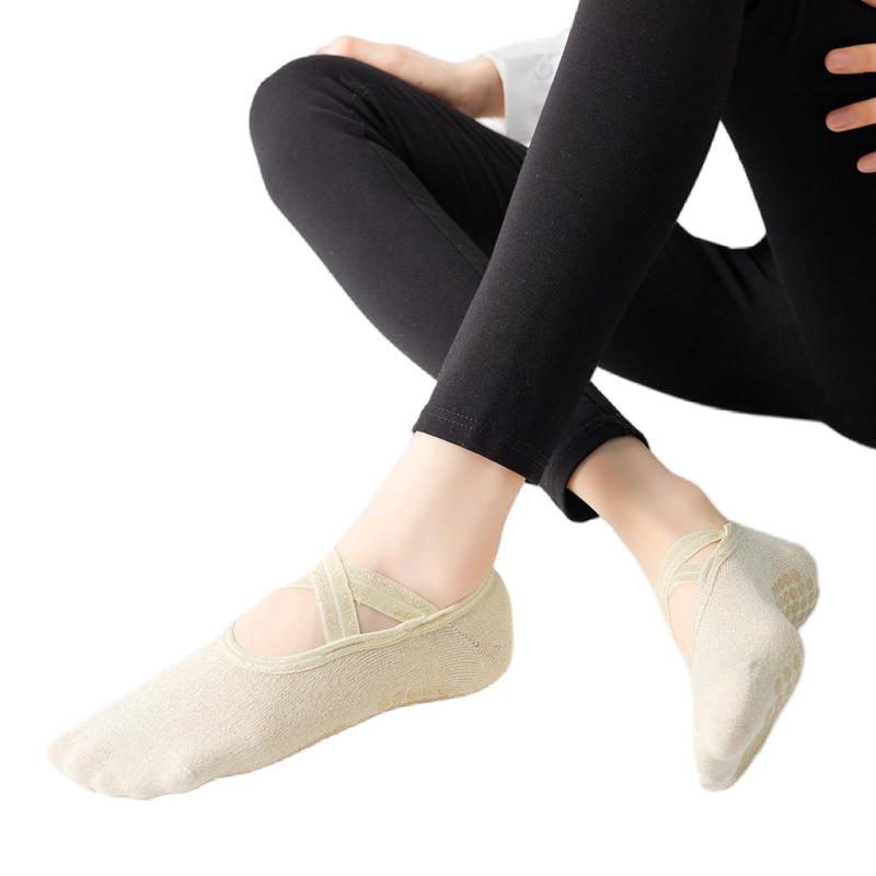 【Yoga Socks】H4白色-女士金丝圆头瑜伽普拉提运动袜
