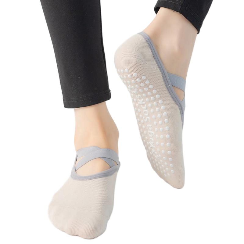 【Yoga Socks】H6浅米-女士圆头瑜伽普拉提运动袜