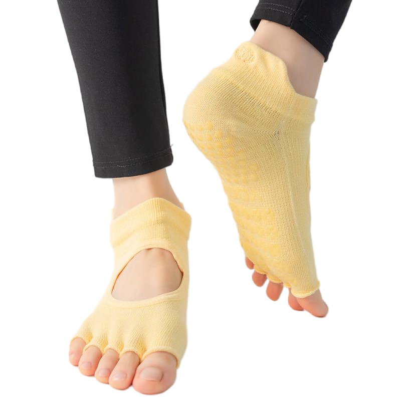 【Yoga Socks】C1黄色-女士刺绣半趾瑜伽普拉提运动袜