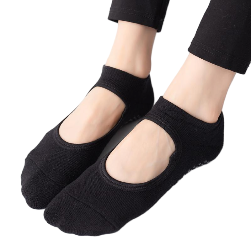 【Yoga Socks】A1黑色-女士毛圈圆头瑜伽普拉提运动袜